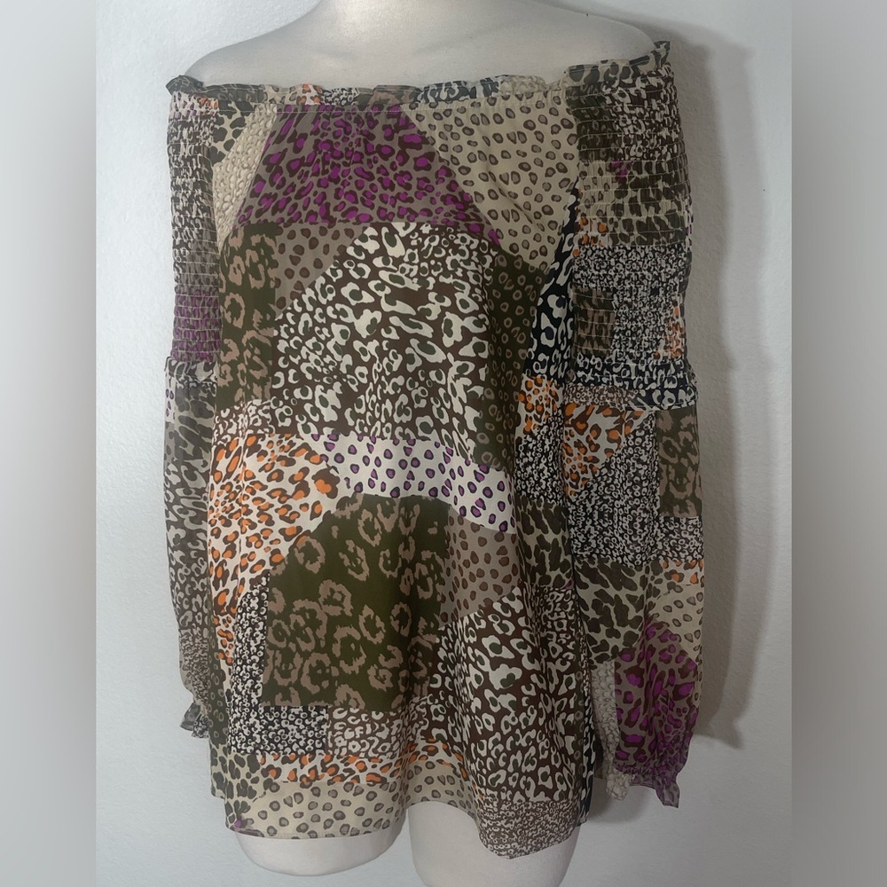 Est. 1946 Animal Print Top Blouse Size Xs Boho Peasant Patchwork Leopard - Picture 1 of 6